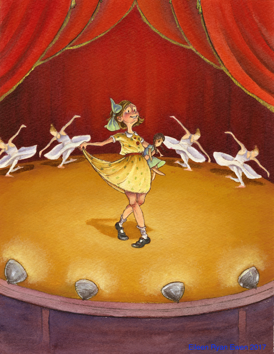 A young dancer on stage surrounded by white figures