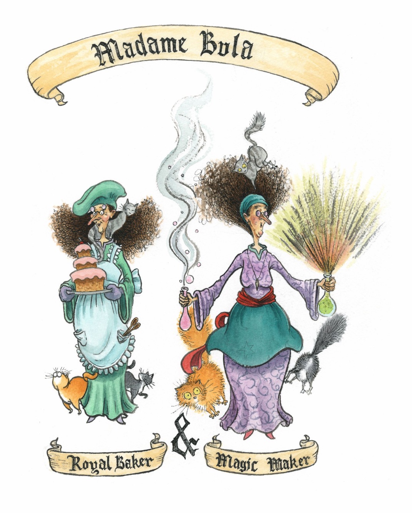 Costume and expression studies for Madame Bula